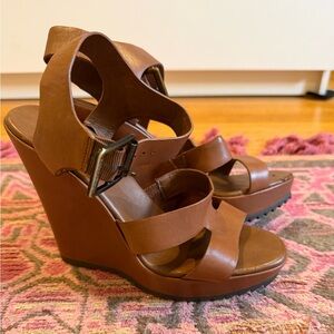 Vince Camuto Brown Leather Platform Wedge Sandals – Ankle Strap
